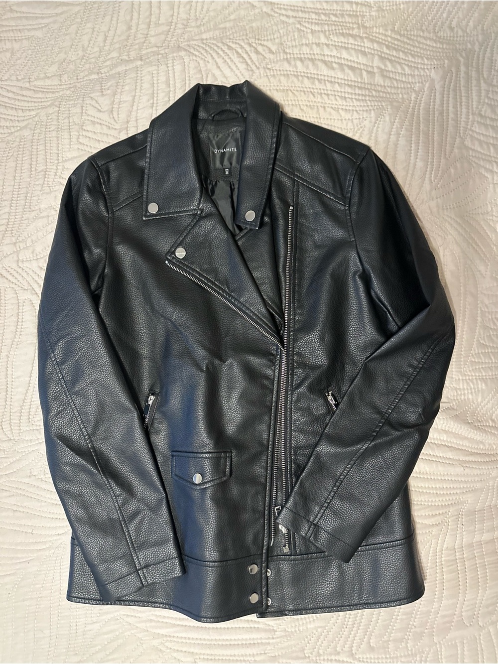 Dynamite Black Faux Leather Moto Jacket with Silver Hardware